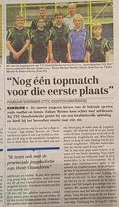 TTC Oostduinkerke Krantenartikel Fabian december 2016