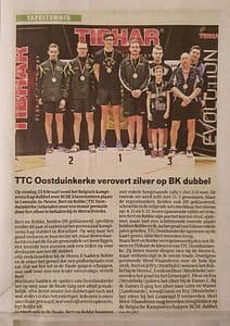 TTC Oostduinkerke Krantenartikel BK dubbel Bert Robbe Zilver 20192020